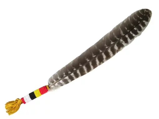 Plume avec perlage 4 directions – plume d’aile de dindon