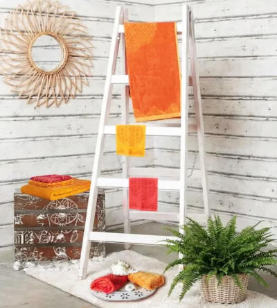 Serviette invité Soleil-Corail / Rubis-Corail<br>Drap de bain Soleil-Corail